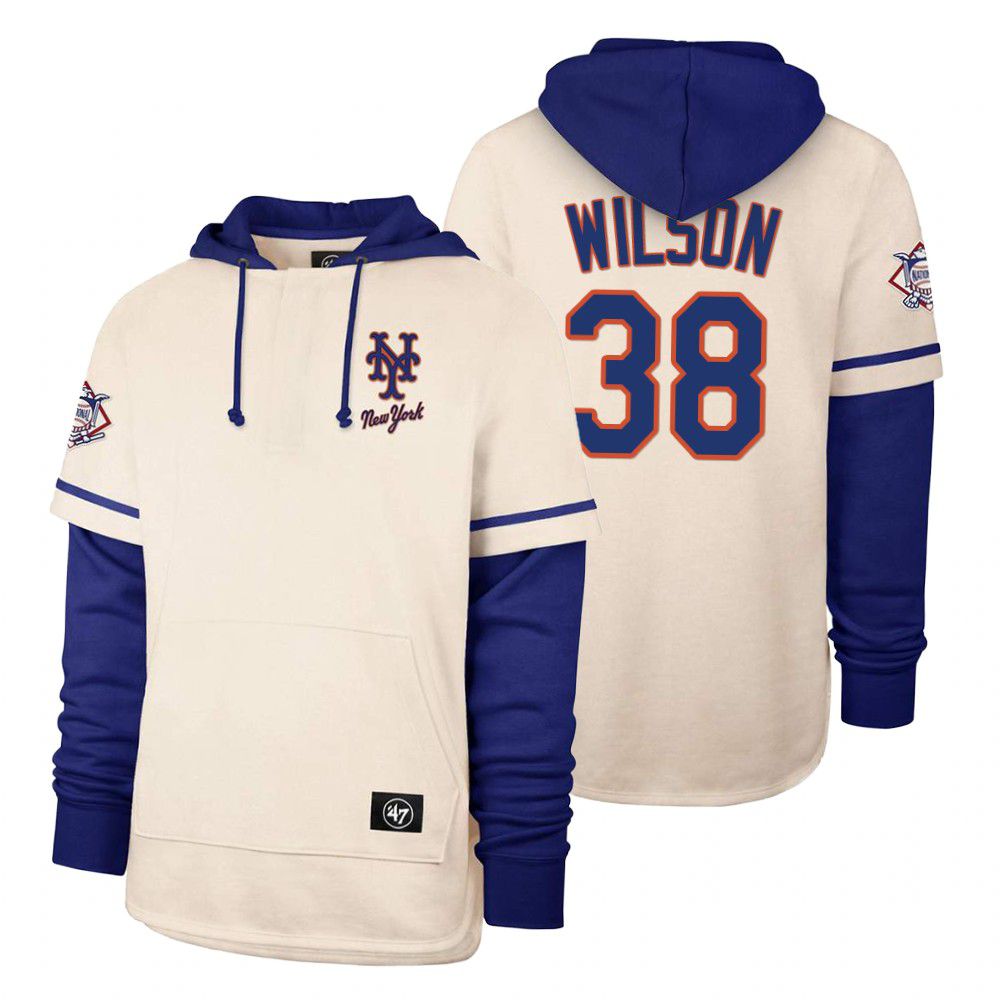 Men New York Mets #38 Wilson Cream 2021 Pullover Hoodie MLB Jersey->new york mets->MLB Jersey